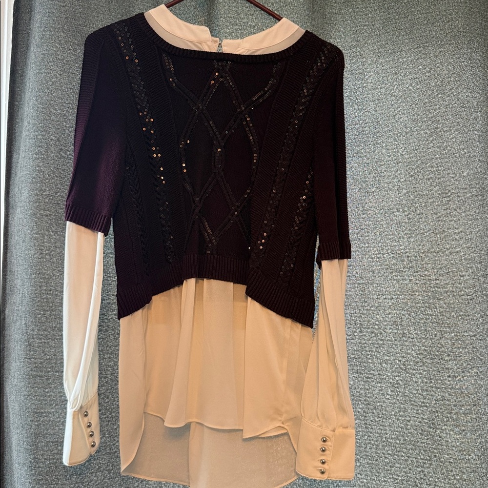 White House Black Market Burgundy and Cream Blouse